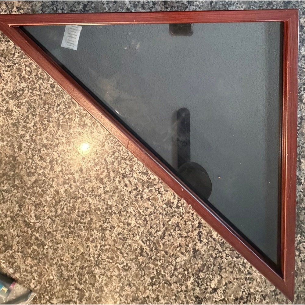 Wood Flag Display Case Triangle Shadow Box Cherry‎ Finish Glass Front 25 inch